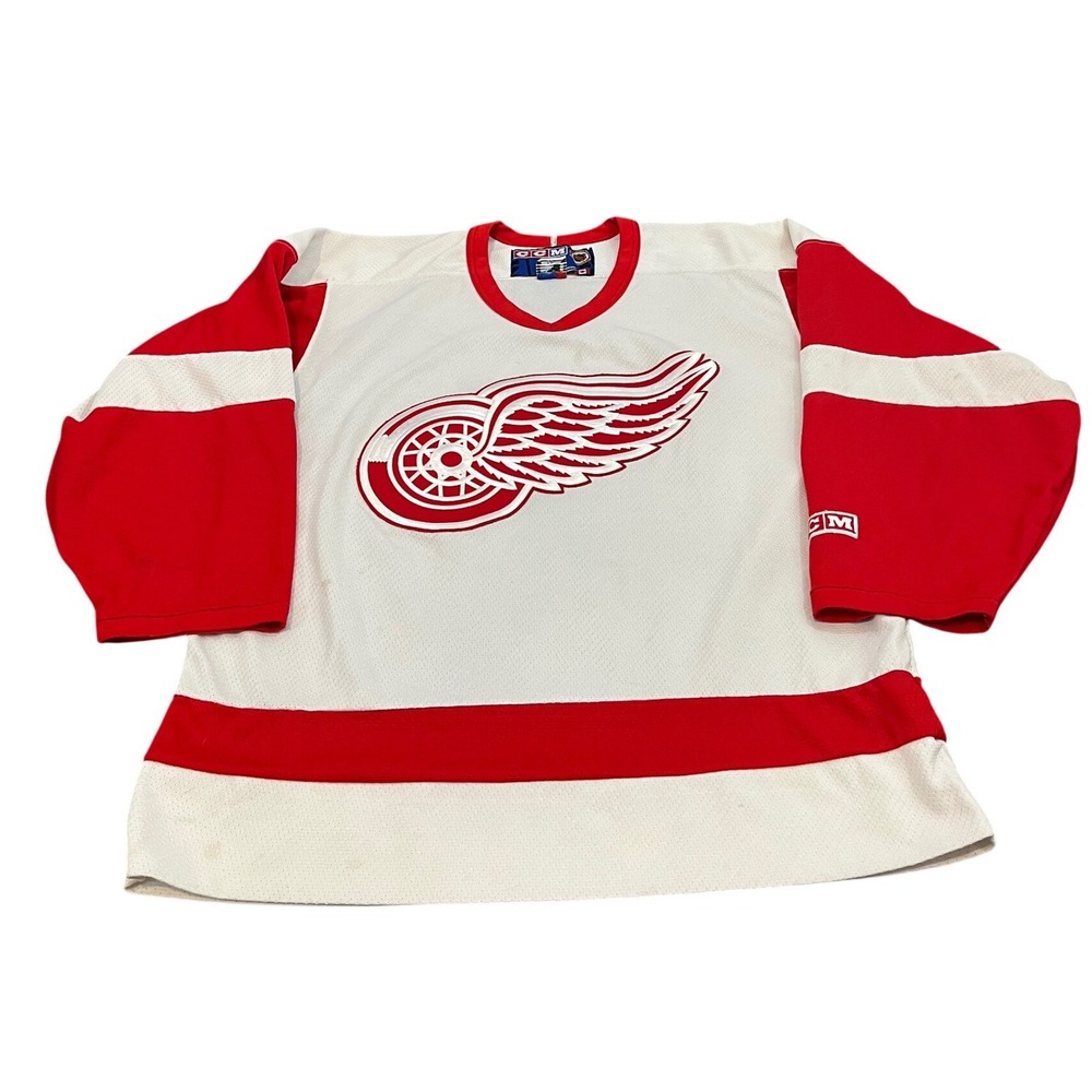 CCM Hockey Jersey Mens M White Red Detroit Red Wings NHL Vintage Mesh